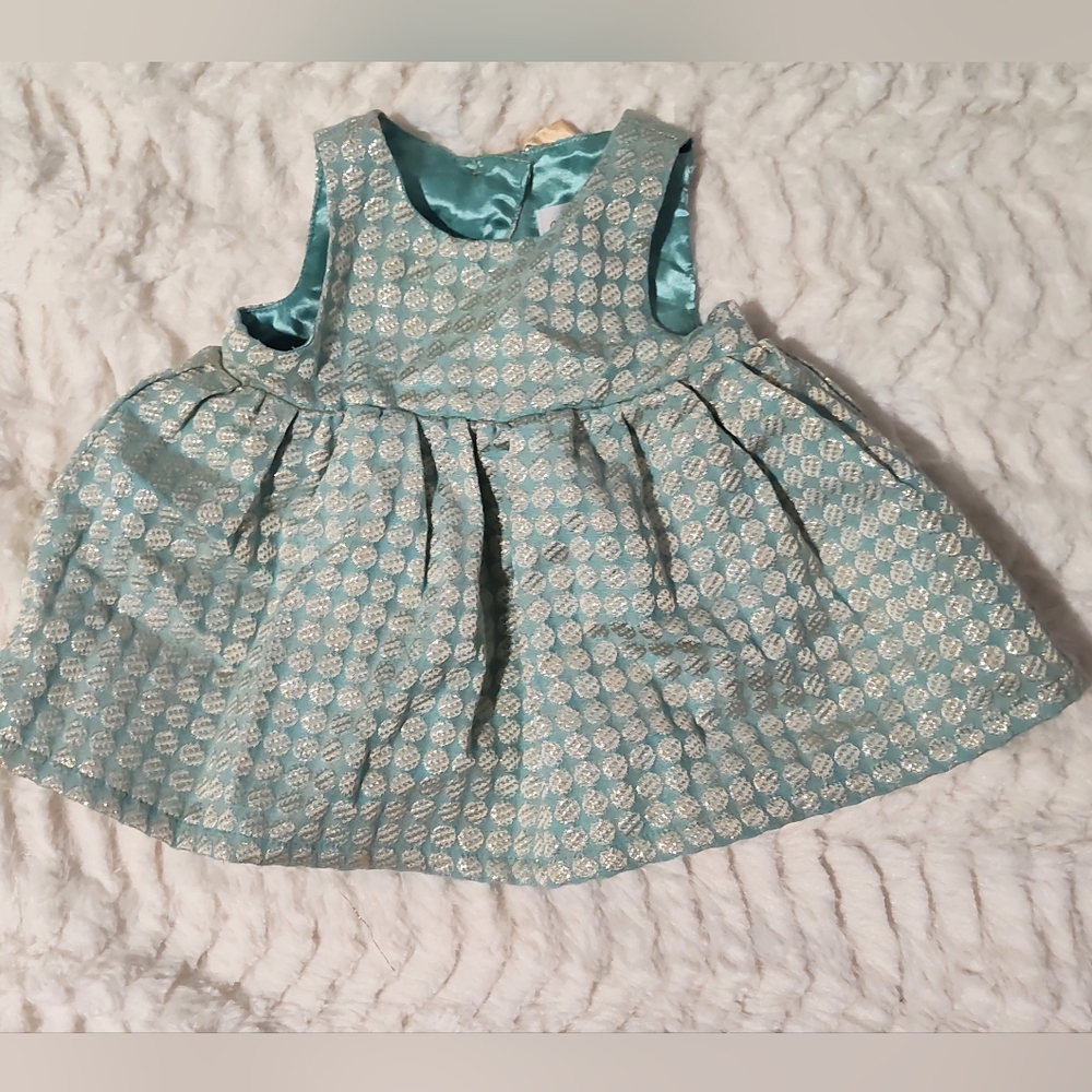 Cat & Jack Teal and Silver Polka Dot Baby Dress